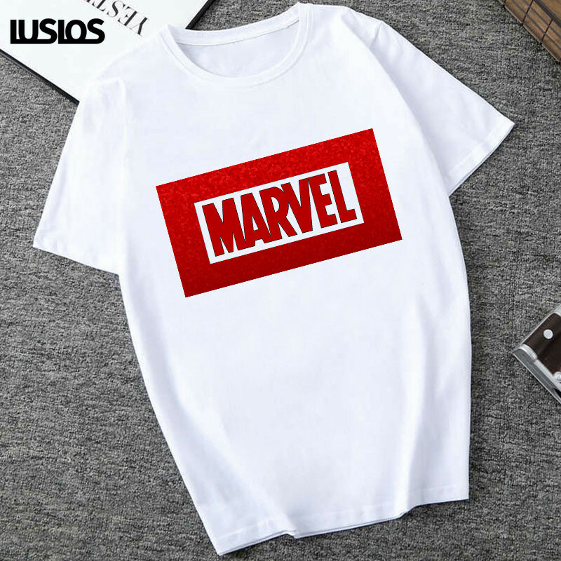 Camiseta LUSLOS Cartton Marvel con estampado de letras blancas e informales para mujer