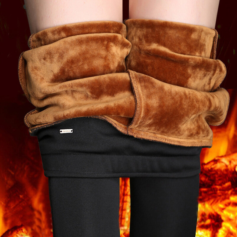Mallas cálidas de terciopelo para mujer, pantalones pitillo de cintura alta, elásticos, gruesos, color negro, sólido, P8667, invierno, 2022