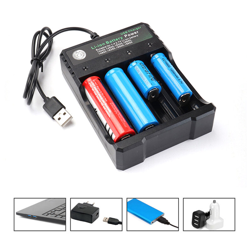 3.7V Li-ion Battery Charger 10440 14500 16340 16650 14650 18350 18500 18650 AA/AAA Smart Charger USB Independent Charging