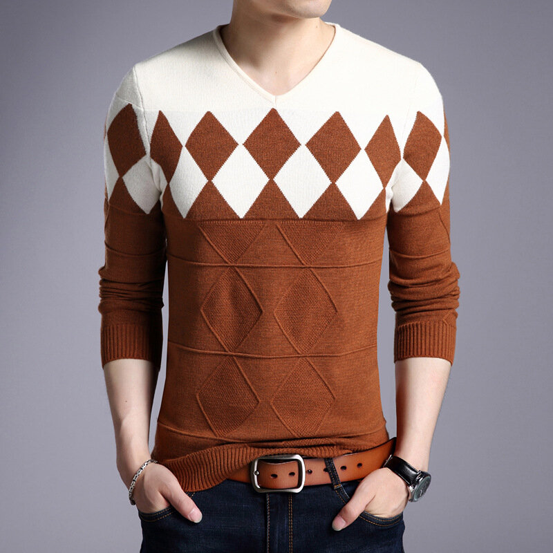 Liseaven-Suéter masculino de lã de caxemira, blusas de manga comprida, pulôver masculino