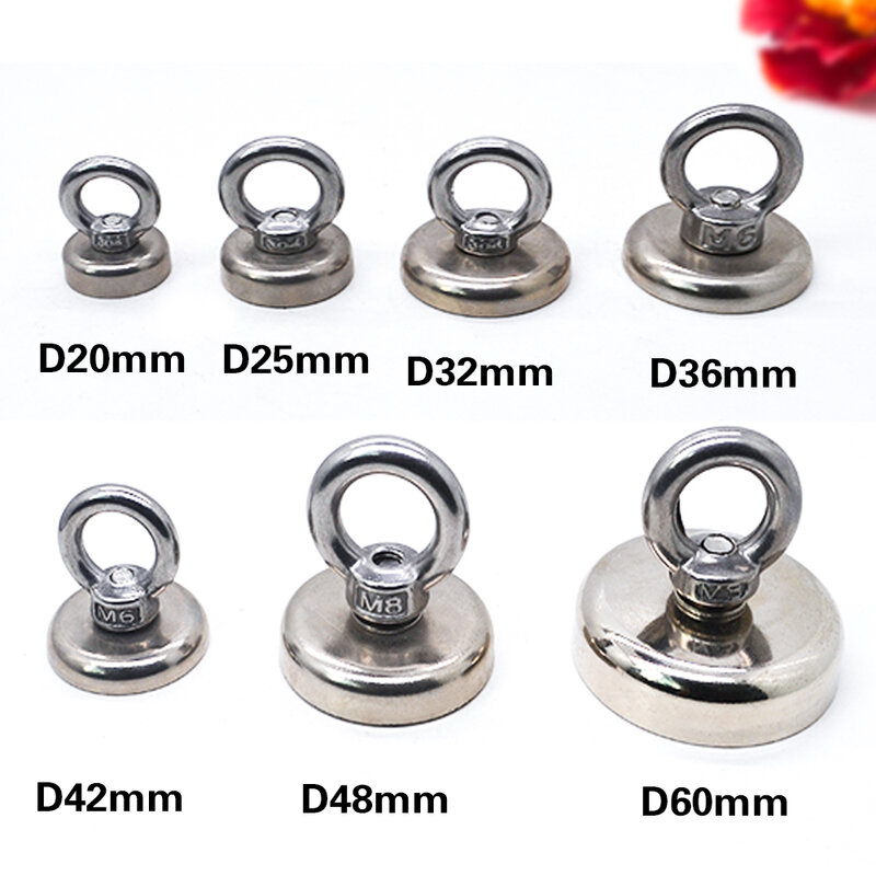 D60MM strong salvage magnet pot fishing magnets deep sea salvage fishing hook Neodymium magnet all size treasure hunter holder