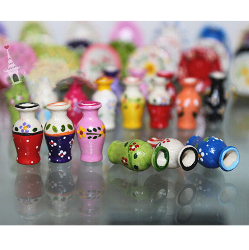 Minijarrón de cerámica para muñecas, accesorios decorativos de porcelana en miniatura, muebles de juguete, 1:12, 1 unidad