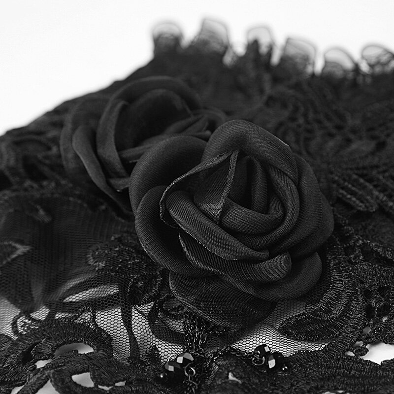 Punk gótico Palacio asimétrico cuello mujer negro Rosa cuello corbata con bordado de joyería lazo-Up corbata