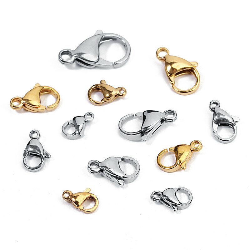25pcs/lot 9*6/10*6/11*7/12*7/13*8mm Stainless Steel Lobster Clasps Hooks End Connectors Clasps For DIY Necklace Jewelry Making