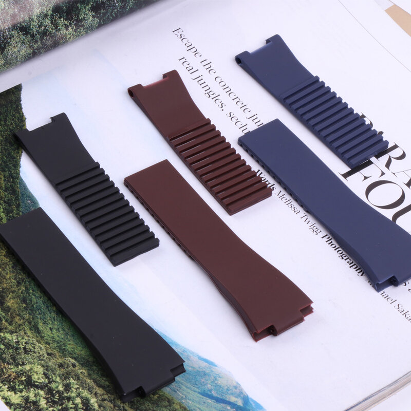 Bracelet de rechange en caoutchouc de Silicone, 25x12mm, noir, marron, bleu, étanche, bracelet de rechange, ceinture, pour montre Ulysse Nardin, vente en gros