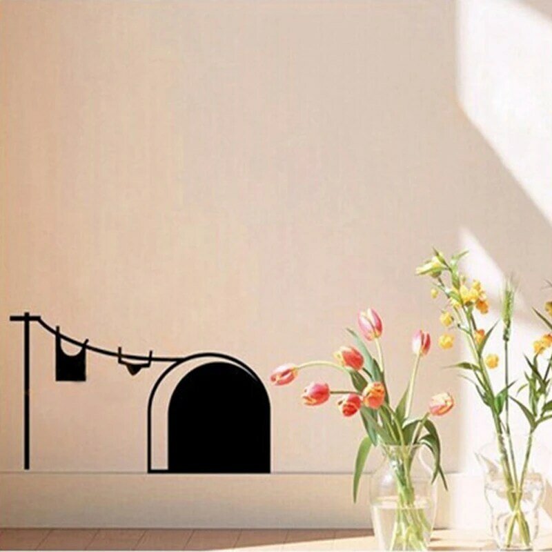 Novo bonito dos desenhos animados mouse casa adesivo decoração da parede mouse buraco-crianças decoração adesivo de vinil decalque da parede
