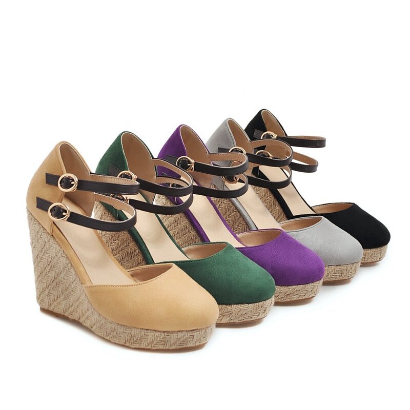새로운 플랫폼 웨지 샌들 2021 세트 힐 하이힐 검투사 버클 혼합 색상 여름 신발, Sandalias Mujer 34-43