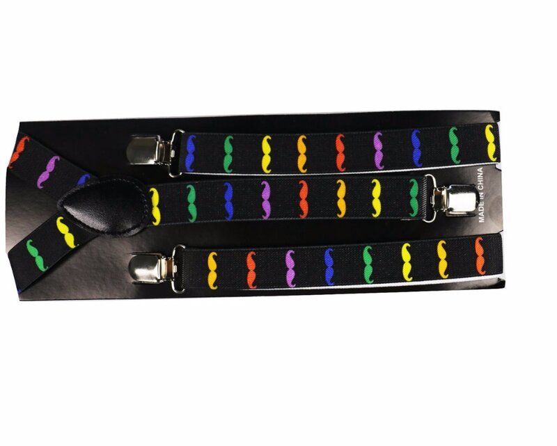 Winfox Fashion Hitam Jenggot Cetak Adjustable Suspender untuk Pria Wanita Clip-Kawat Gigi Elastis Suspender
