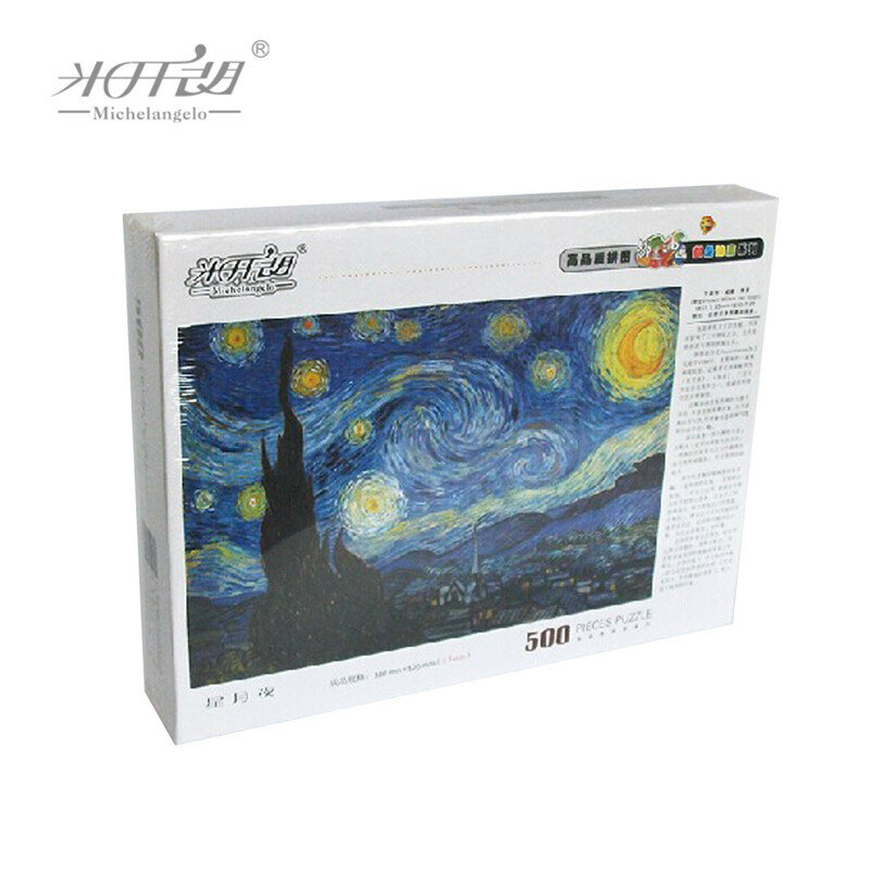 Michelangelo Wooden Toys Puzzles 500 1000 1500 2000 Pieces Old Master The Starry Night by Vincent van Gogh Wall Painting Gift