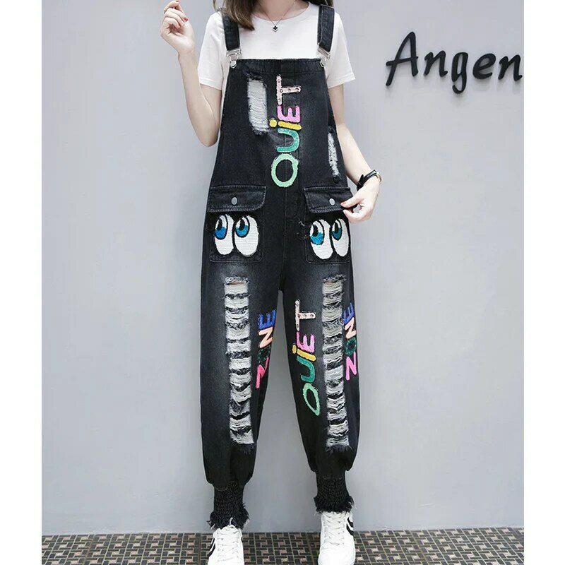 ผู้หญิง Denim Jumpsuit 2019 สุภาพสตรีหลวมกางเกงยีนส์หญิง Harajuku Casual Denim โดยรวม Playsuit พ็อกเก็ตพลัสขนาด