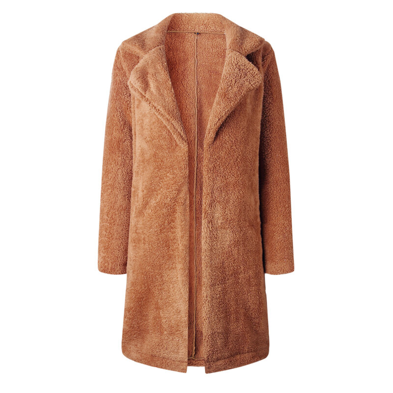 Abrigo largo de piel sintética para mujer, chaqueta de peluche con cremallera, cálida y suave, talla grande, a la moda, para invierno y otoño, 2019