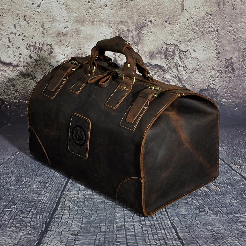 Men Genuine Leather Large Capacity Vintage Design Duffle Bag Male Fashion Travel Handbag Luggage Bag Suitcase Tote Bag 8151-b