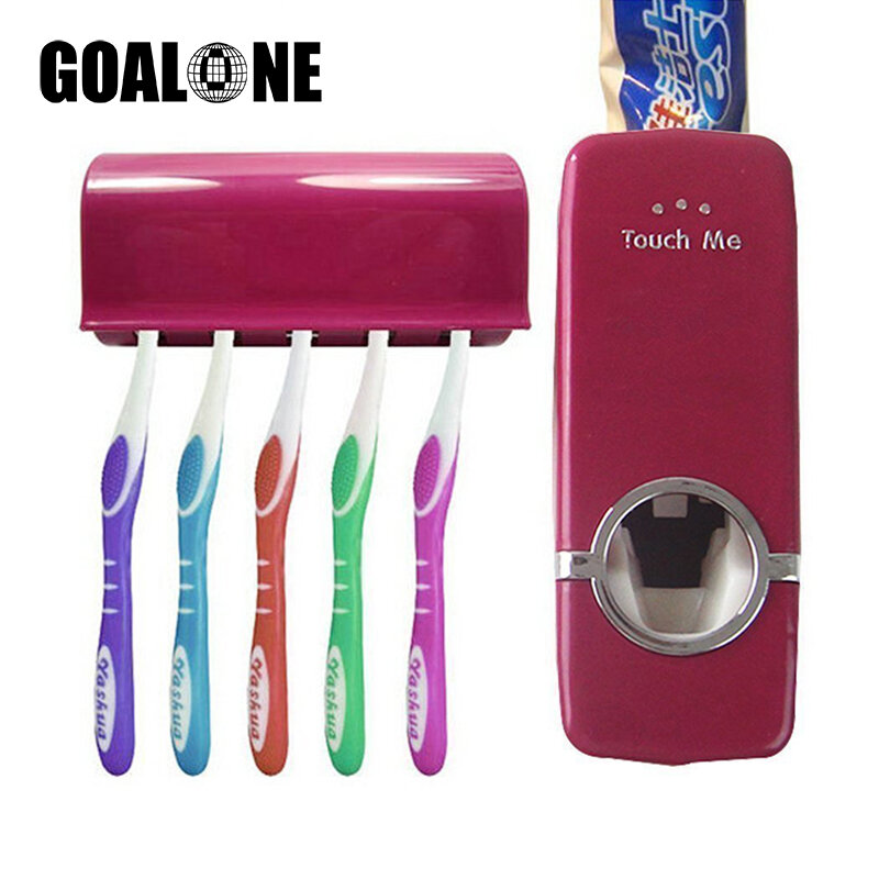 GOALONE 2Pcs/Set Toothbrush Holder Hands Free Automatic Toothpaste Squeezer with Wall Mount Toothbrush Holder Set for Bathroom