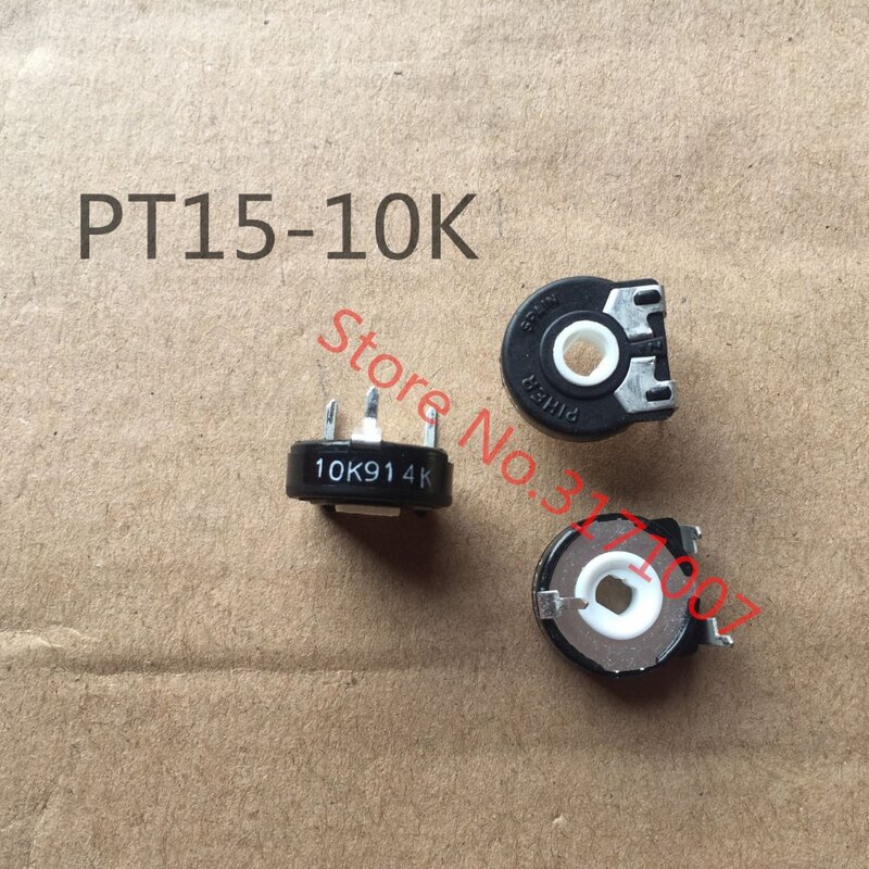 Potenciômetro PIHER-Trimmer com resistor ajustável horizontal, furo oval, PT15-10K, importado, 5PCs