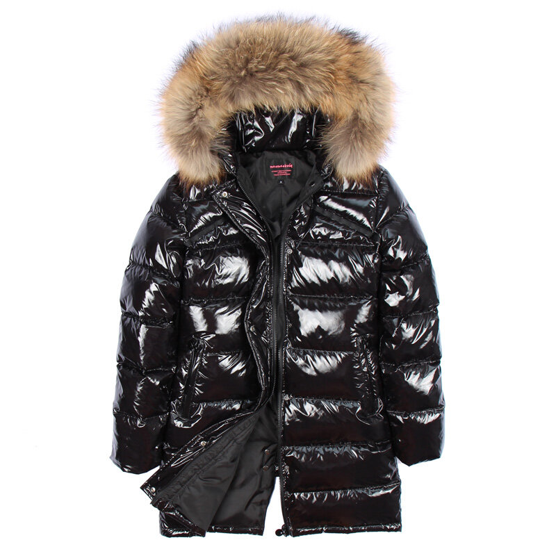 Chaqueta de plumón con capucha para mujer, abrigo largo de piel de mapache real, cálido y ajustado, Parka con capucha, moda de invierno, novedad de 2022