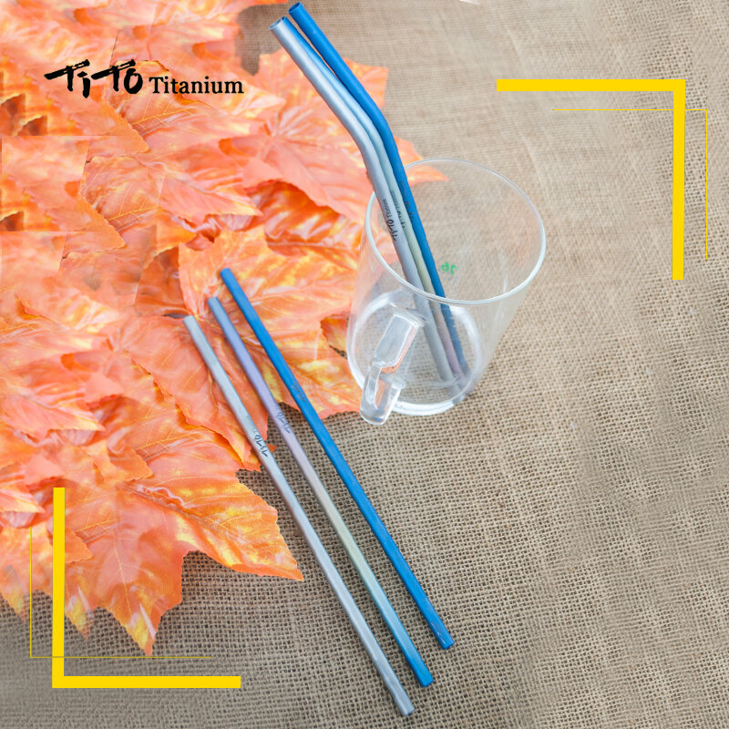 TiTo Titanium Straws With 1 Cleaner Brush Titanium Aolly Bend Straw Kitchen Outdoor Camping Drinking Gift Straws