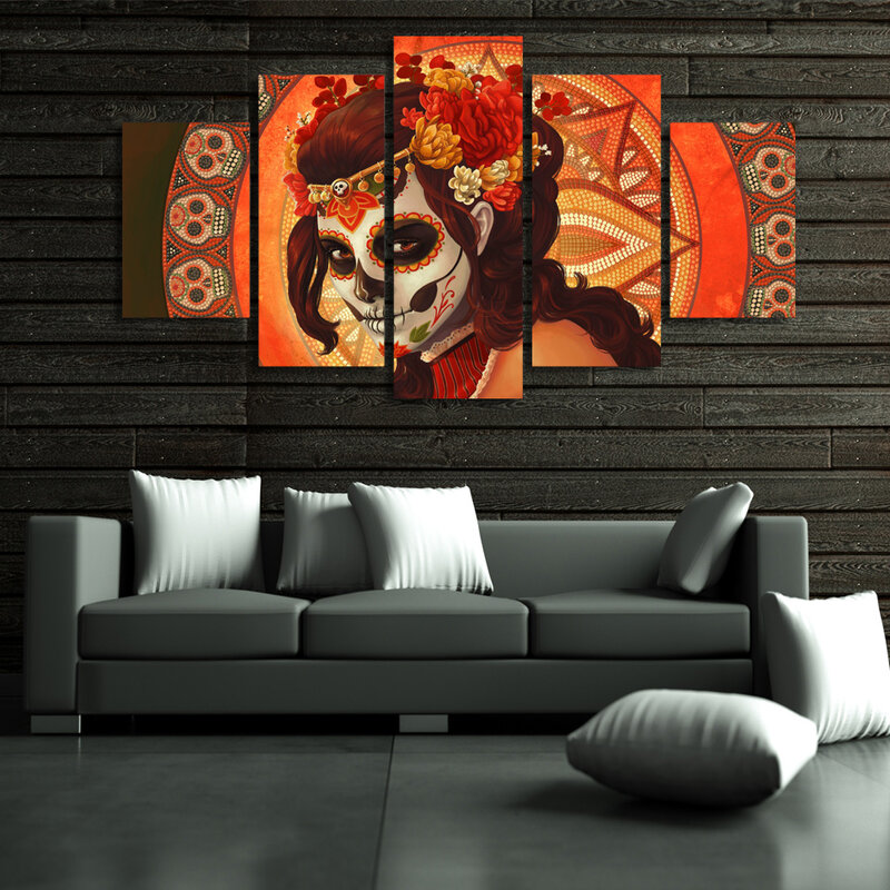 HD 5 piece Canvas Art HD Printed Day of the Dead Face sugar skull Group Canvas Painting Modular Pictures Free shipping/NY-279