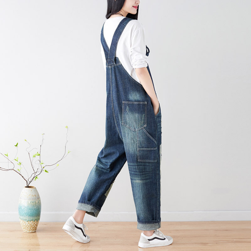 Новинка-2019, женские новые весенние повседневные джинсы со строчкой и вставками, свободные широкие брюки со старыми дырками