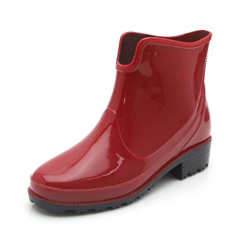 PVC Wear-resistant Women's Rain Boots Wholesale Korean Blue and Red Rain Boots Short-tube Comfortable Waterproof Non-slip Boots