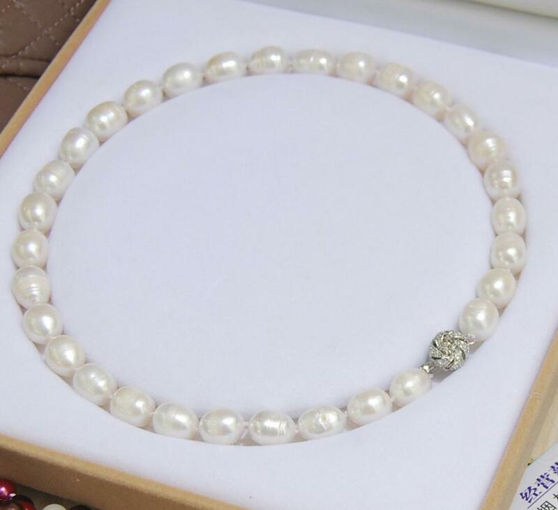 Genuine 11-13MM Natural Rice White akoya cultured pearl necklace 18"