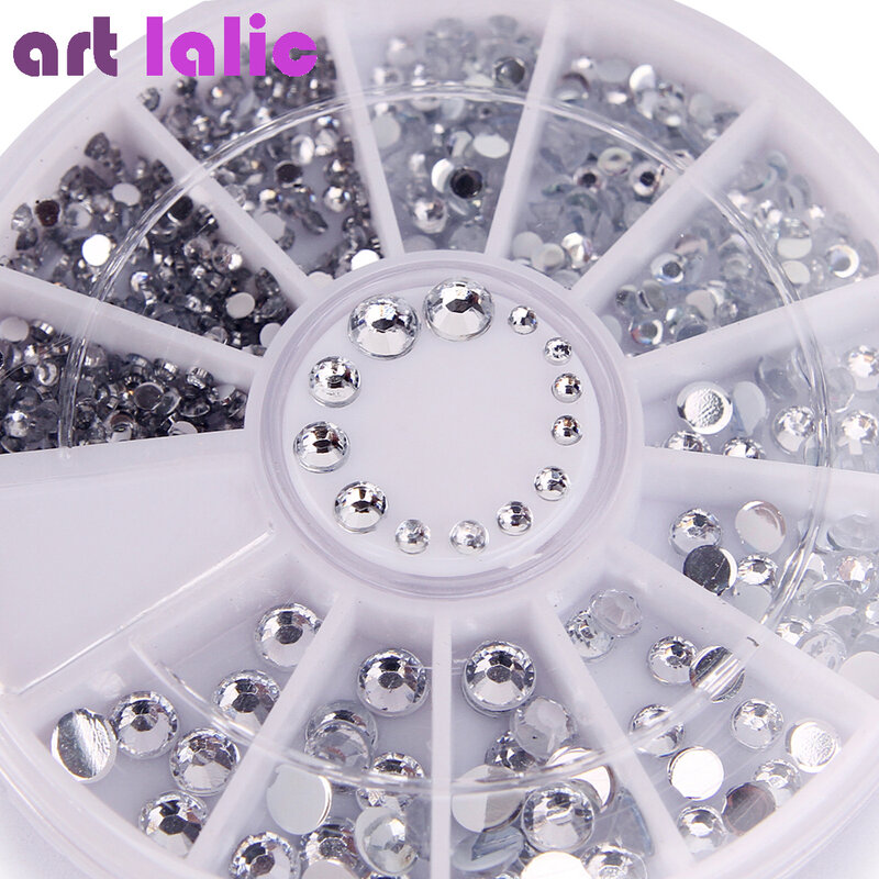 Strass à ongles ronds argentés mélangés, décoration 3D pour ongles, gel UV acrylique, décoration artistique, 1.2mm, 2mm, 3mm, 4mm, 400 pièces