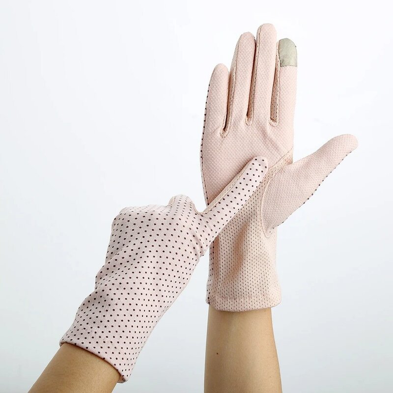 Las mujeres sol protección guantes de alta elástico patrón de puntos diseño