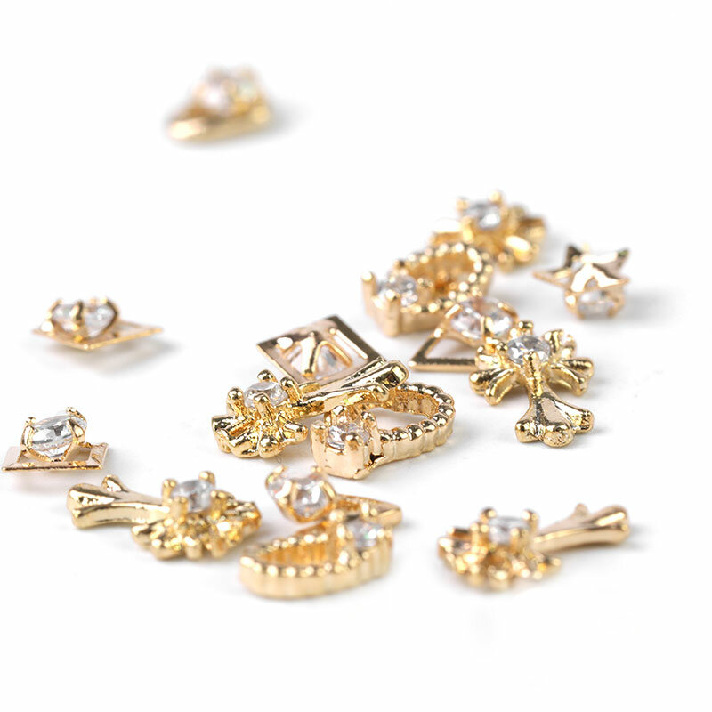 Diamantes de imitación 3d dorados, joyería de aleación de metal, gemas de Arte de uñas, dijes de uñas de circón brillante de moda, 2 piezas