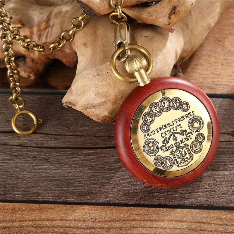 Reloj Mecánico de bolsillo dorado de madera para hombre y mujer, pulsera con cadena de viento, Unisex