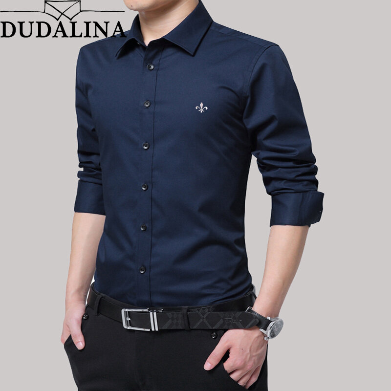 Dudalina 셔츠 남성 없음 포켓 2019 긴 소매 남성 셔츠 면화 캐주얼 고품질 비즈니스 남자 셔츠 슬림 맞는 디자이너 드레스