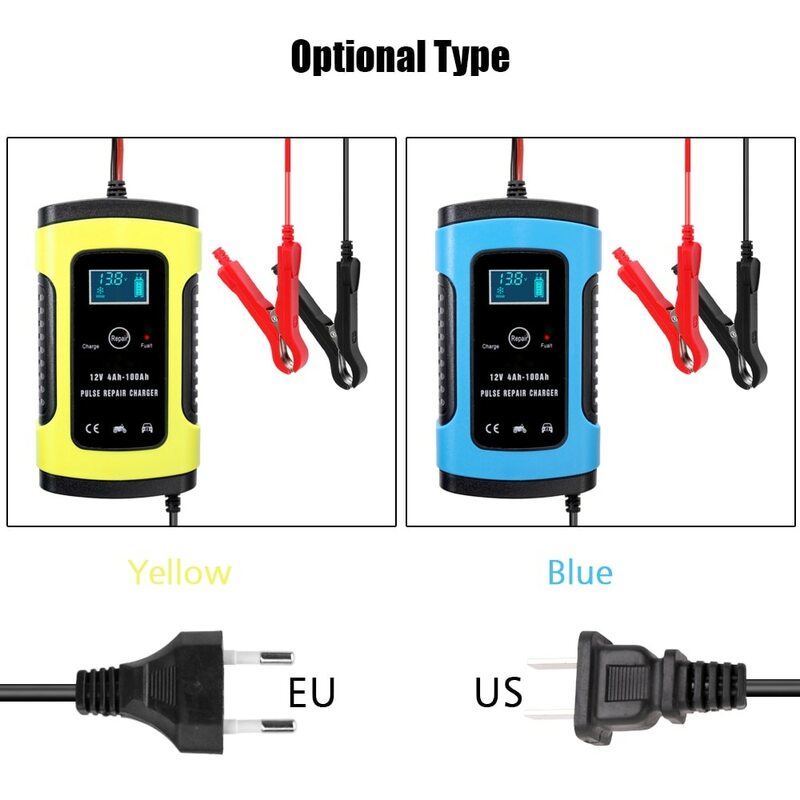 Full Automatic Car Battery Charger 110V 220V 12V 6A Intelligent Fast Power Charging Pulse Wet Dry Lead Acid  Digital LCD Display