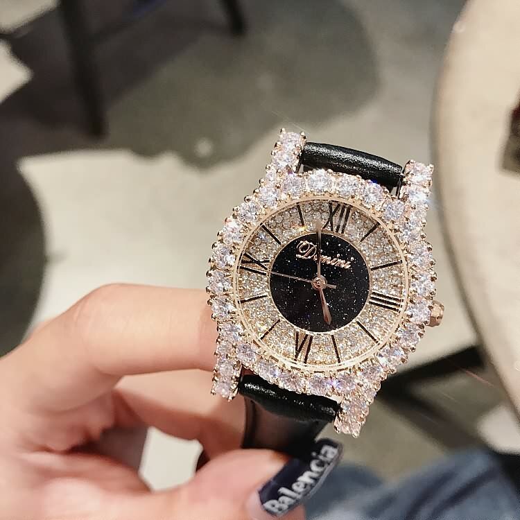 Relógio de quartzo de couro feminino, escala romana, vestido, luxo, designer, marca de topo, ouro, 2019