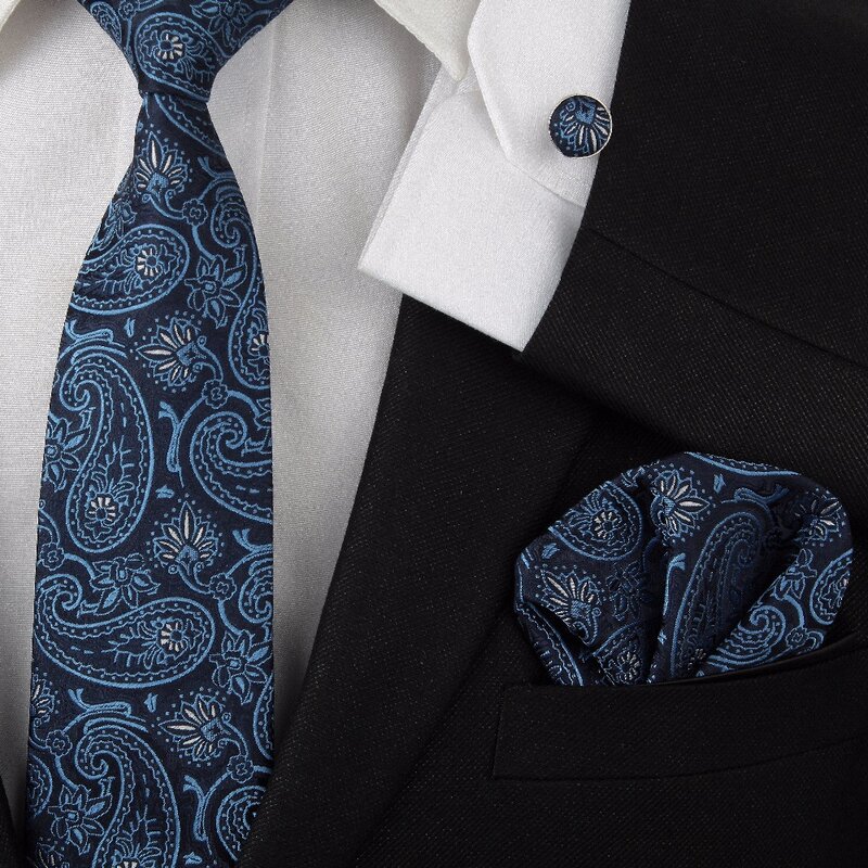 Corbata de seda 2019 para hombre, corbata, gemelos, pañuelo de negocios, boda