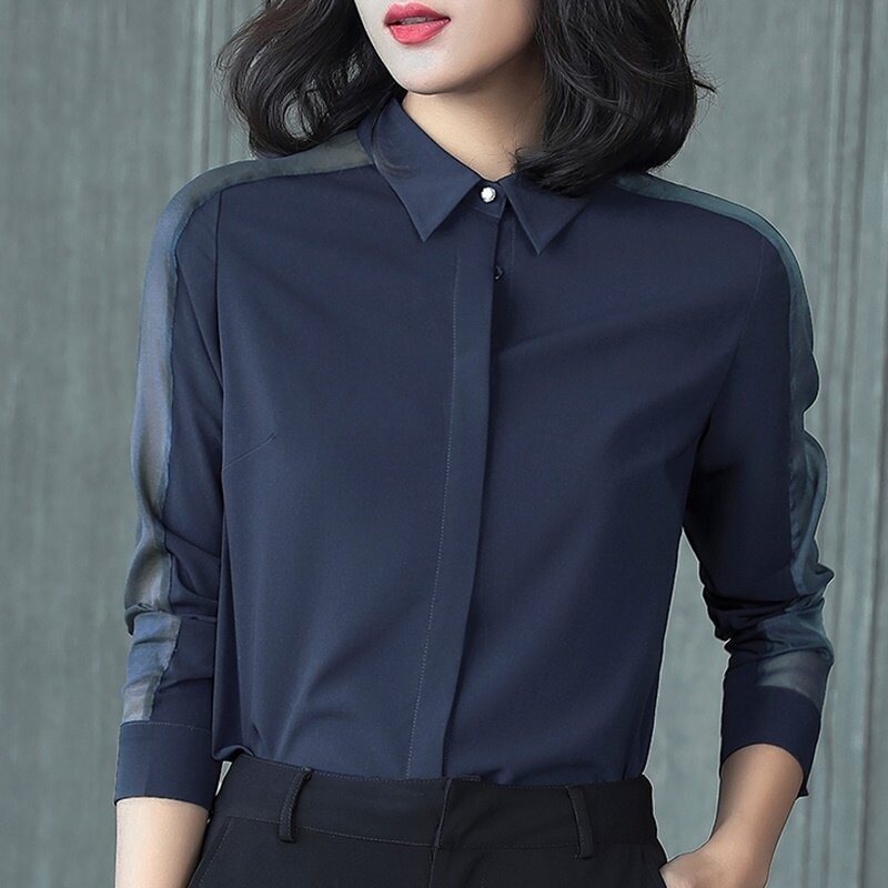 Ol kobiety popy i bluzki biznes odzież robocza lato solidna Plus rozmiar koszula z długim rękawem kobieta koreański moda odzież damska DD2081