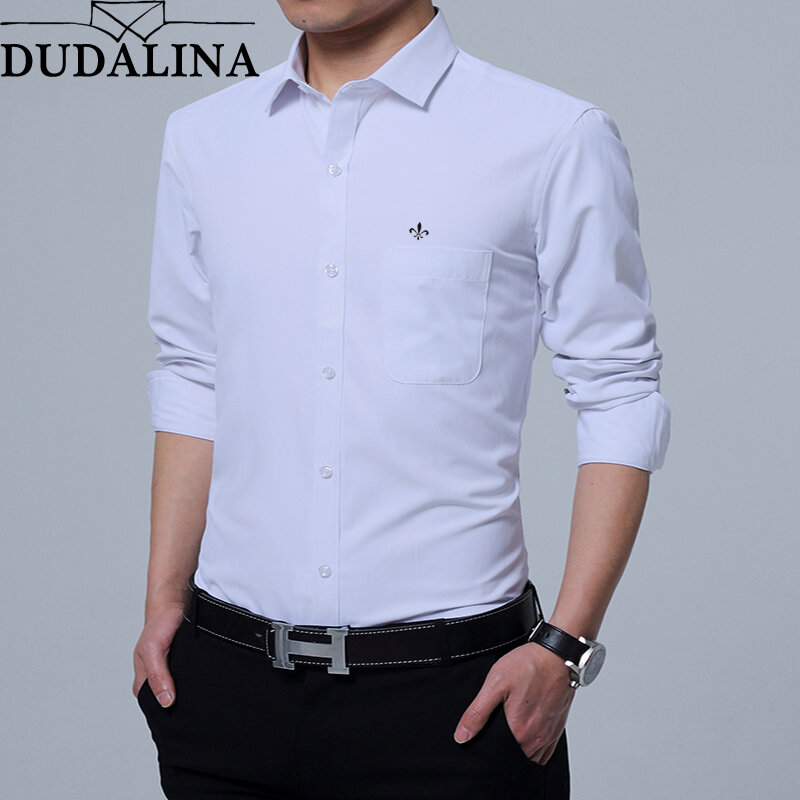 Dudalina chemise homme vêtements décontractés unie hommes chemise 2019 à manches longues formel homme d'affaires chemise coupe étroite concepteur Twill robe