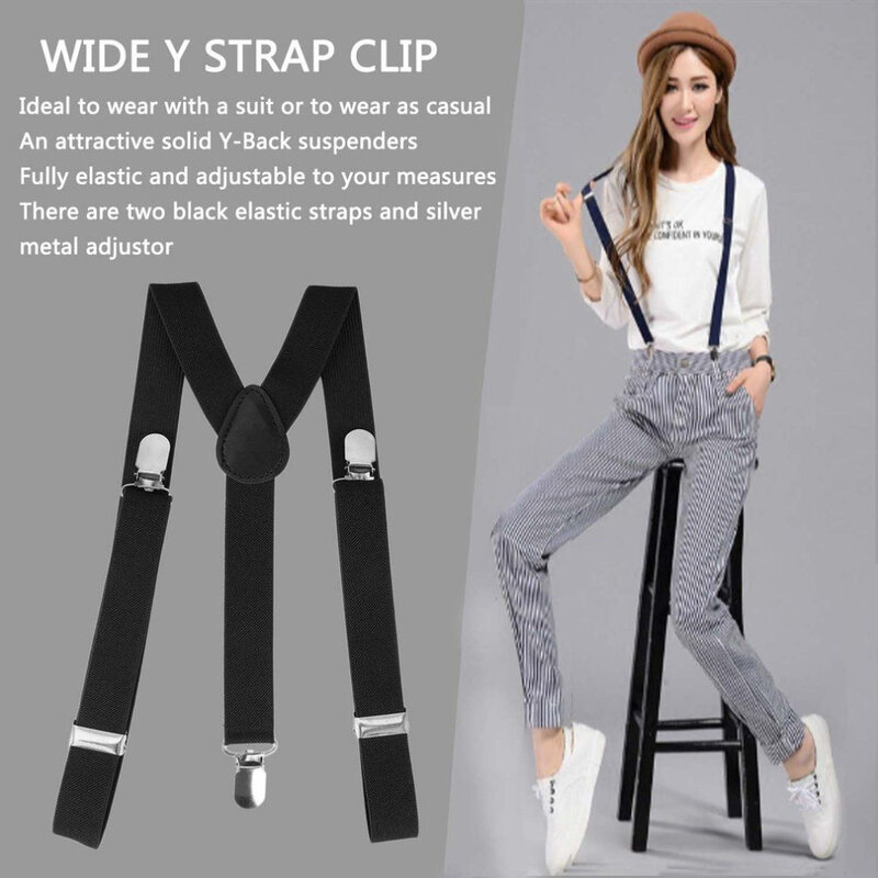 New Adjustable Brace Clip-on Adjustable Unisex Men Women Pants Braces Straps Fully Elastic Y-back Suspender Belt