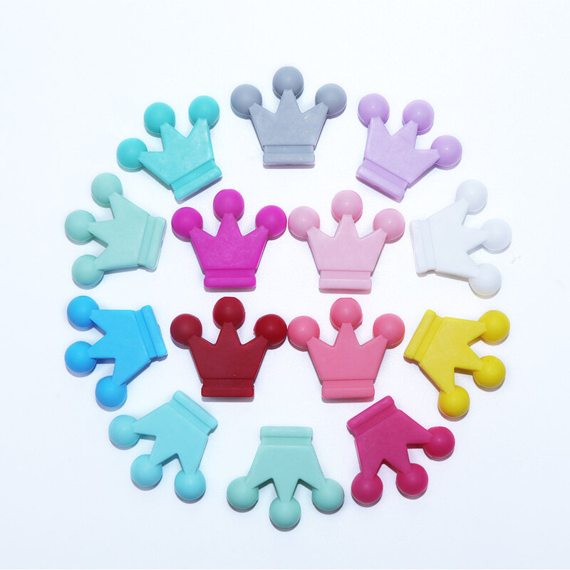 Joepada 10Pcs/lot Silicone Crown Beads Baby Teether Chew Necklace Pacifier Clips Chain DIY Shower Toy Beads BPA Free Accessory