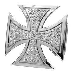 Womens Bertatahkan CZ Permata Maltese Cross Gothic Sabuk Gesper