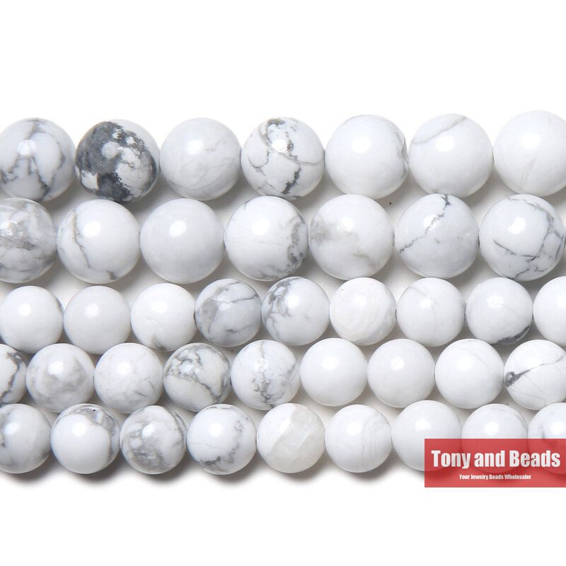 Perles Rondes en Pierre Naturelle pour Bijoux, Howlite Blanche, Turquoise, 15 Pouces, Brin de 3, 4, 6, 8, 10, 12mm, Taille au Choix