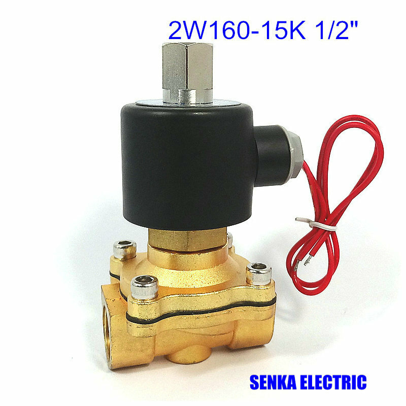 2W160-15K 1/2" 2 Way Solenoid Calve Air Gas Water  Brass Valve 220VAC 110VAC 24VDC 12VDC