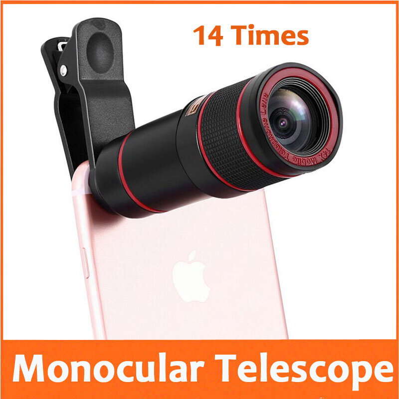 Mini telescópio monocular ao ar livre 14 vezes, telescópio com câmera de celular, conjunto de porta-celular, fotografia, gravação e montagem