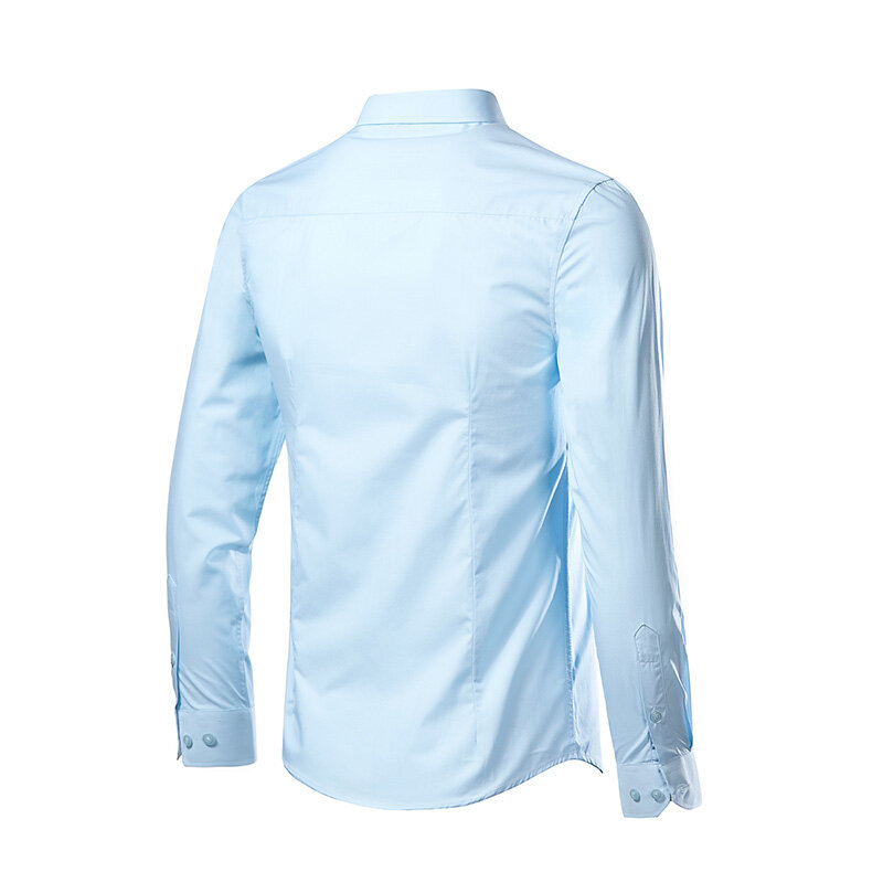 Мужская рубашка с длинным рукавом, однотонная белая приталенная деловая Повседневная гавайская рубашка, 17 цветов, 2024