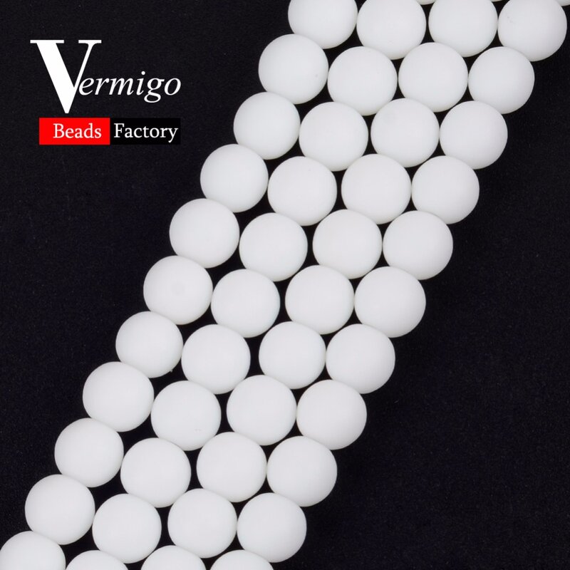 Free Shipping 4 6 8 10 12mm Dull Polish Matte White Stone Beads For Jewerly Making Round Loose Beads Diy Bracelet Necklace 15"