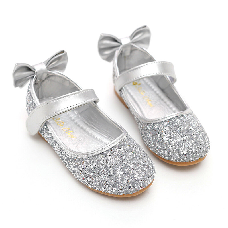 2019 Girls Fashion Flats Kids Toddler Princess Shoes With Bow-knot Glitter Bling Dress Wedding Party Girls Shoes Soft size 25-34