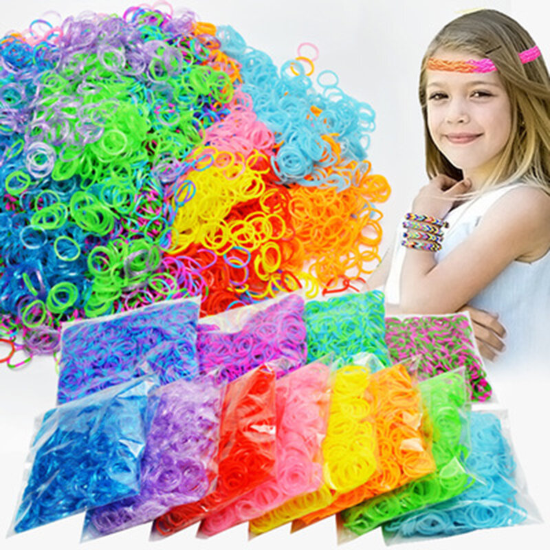 女の子用の織機用輪ゴム,1800個,diyおもちゃ,レーシングブレスレット,女の子へのギフト,輪ゴムの詰め替え,織りブレスレットの作成
