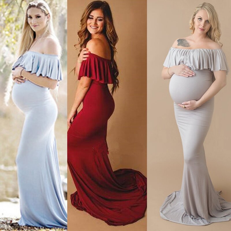 2019Maternity Dresses For Photo Shooting Ruffle Collar Dress Maternity Photography Props Pregnancy Dress Maternity Grown