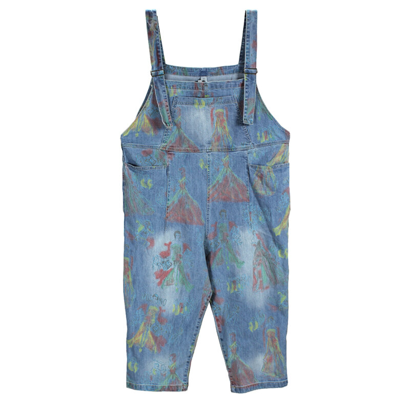 Free Shipping 2019 Fashion Painted Print Overalls Wide Leg Cotton Loose Jumpsuits And Rompers With Pockets Ankle Length Jumpsuit