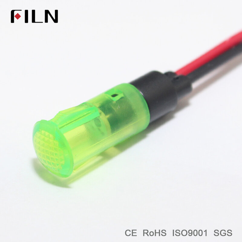 FILN 8 millimetri 120 v 220 v 12 v mini di plastica ha condotto la luce di indicatore rosso bilue verde bianco segnale di emergenza lampada con filo