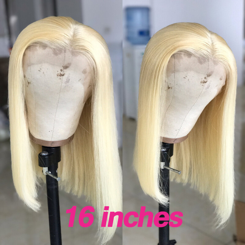 QueenKing Hair – Perruque Bob à Dentelle Frontale Brésilienne Naturelle, Cheveux Lisses, en Blond Platine de 150 %, en 13 x 4, Pré-épilés, 613