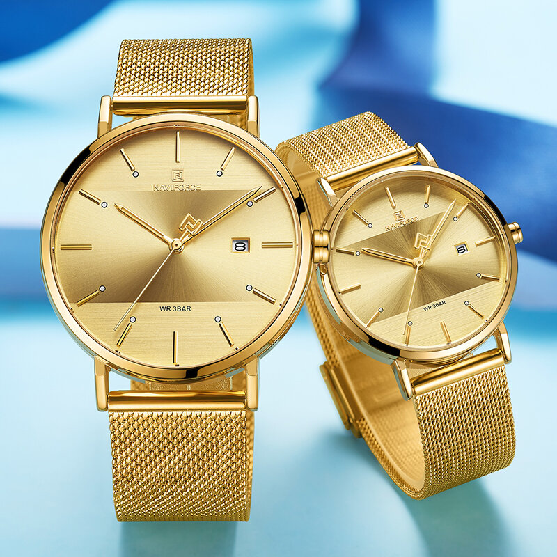 Nf3008 casal relógio de quartzo luxo dos homens relógio feminino simples relógio de pulso para o sexo masculino feminino amantes presente relógio à prova dwaterproof água 2019