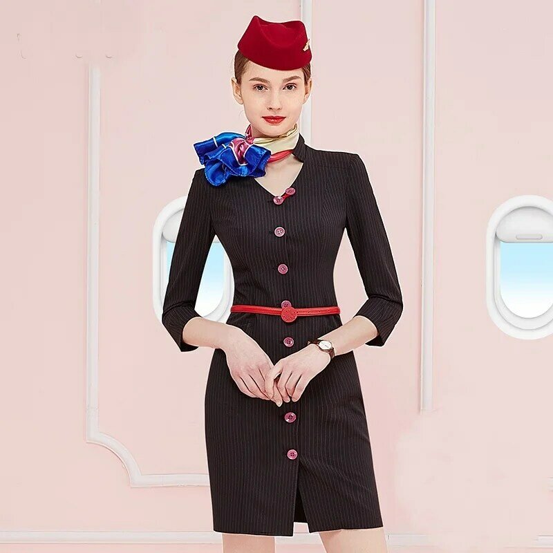 Uniform Flight Attendant Business Dress Work Wear Beautician Uniforms Dresses Airline Stewardess Flight Attendant Uniform DD1788